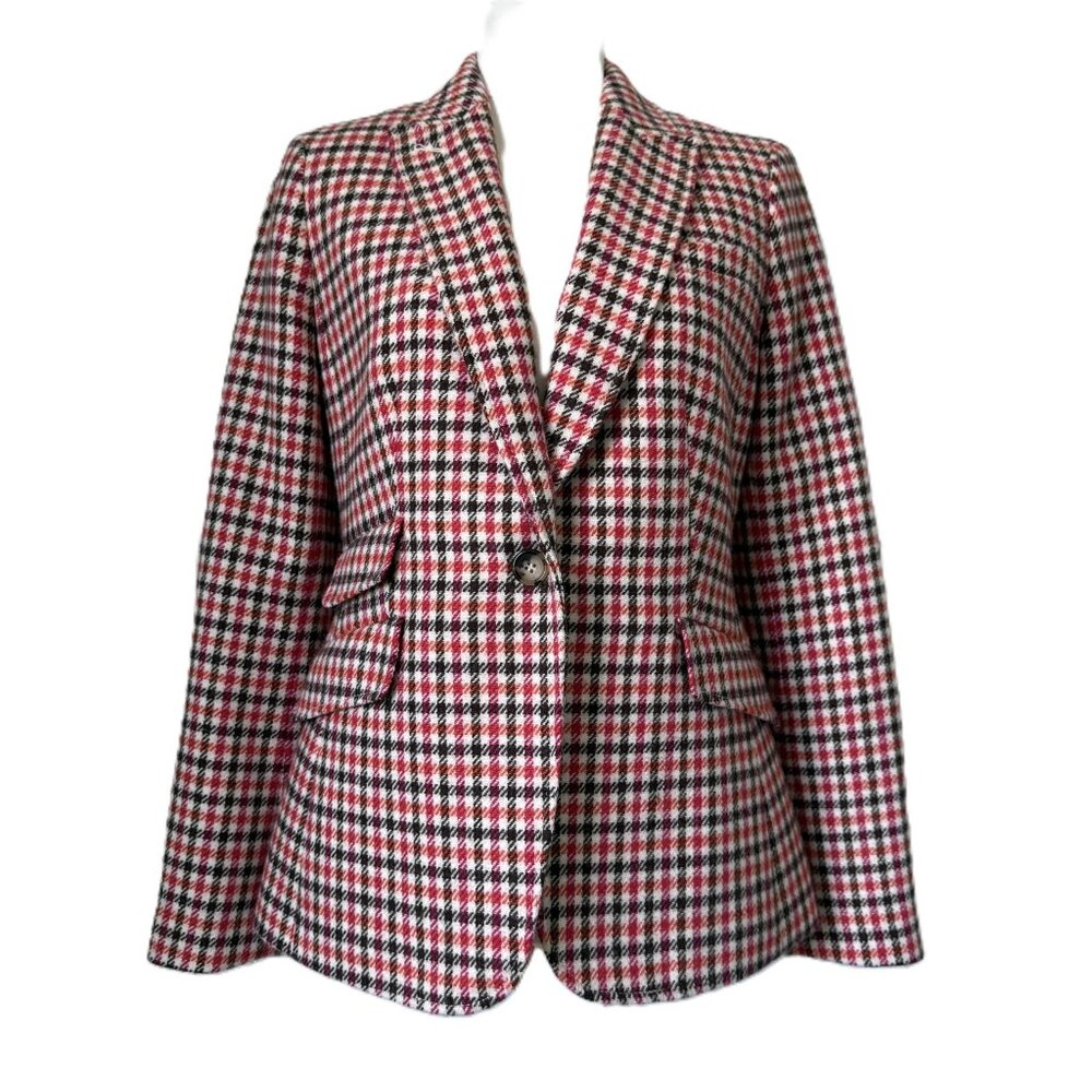 TALBOTS | Women's Wool Pink Orange Brown Houndstooth Blazer Sz 6 - Picture 1 of 8